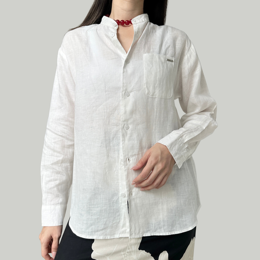 TL0004 Long-Sleeved Shirt with Chinese Collar, 100% Pure Linen, Mandarin Collar, Unisex.