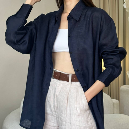 TL0001 Oversized Shirt, 100% Pure Linen Shirt, Long Sleeve Shirt with a Loose Fit. Can Be Worn in Many Styles, Comfortable Fabric.