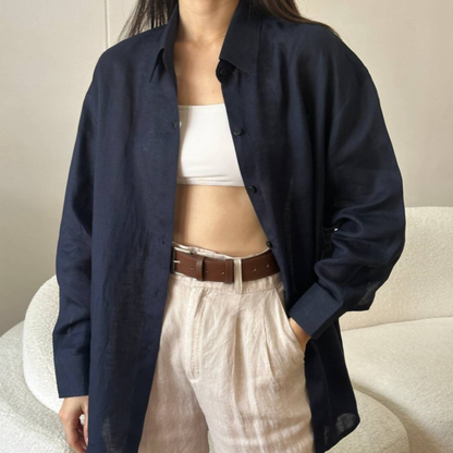 TL0001 Oversized Shirt, 100% Pure Linen Shirt, Long Sleeve Shirt with a Loose Fit. Can Be Worn in Many Styles, Comfortable Fabric.