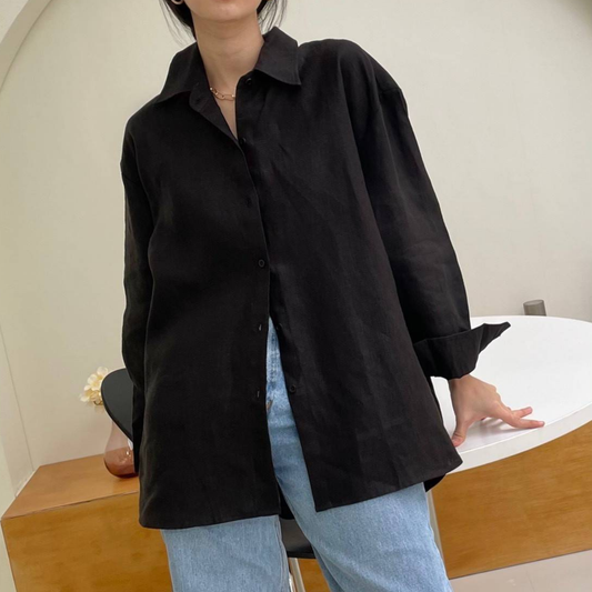 TL0001 Oversized Shirt, 100% Pure Linen Shirt, Long Sleeve Shirt with a Loose Fit. Can Be Worn in Many Styles, Comfortable Fabric.