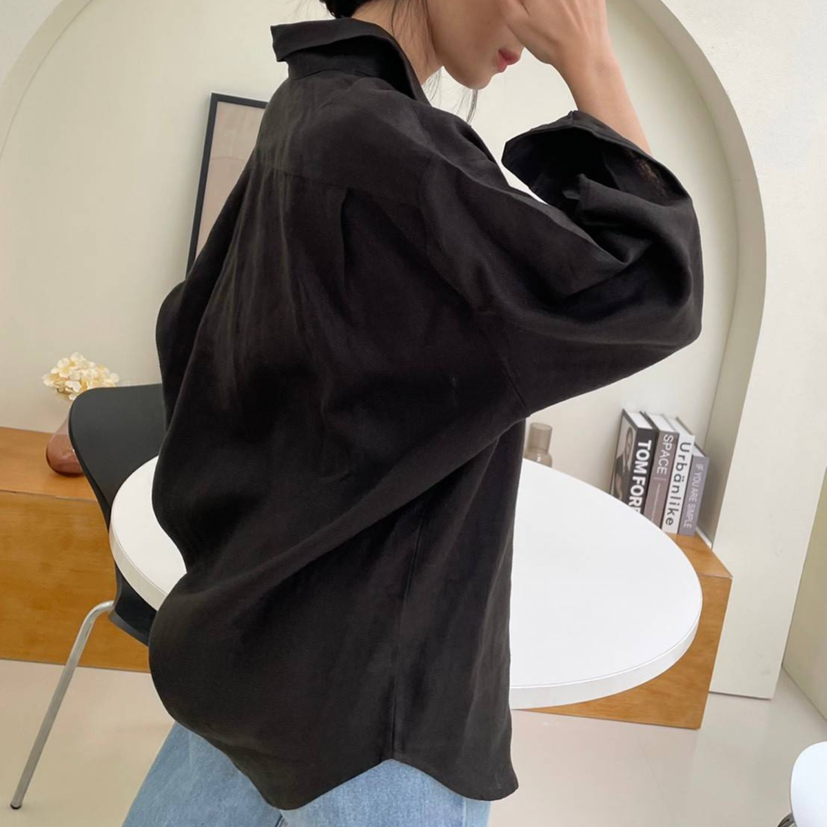 TL0001 Oversized Shirt, 100% Pure Linen Shirt, Long Sleeve Shirt with a Loose Fit. Can Be Worn in Many Styles, Comfortable Fabric.