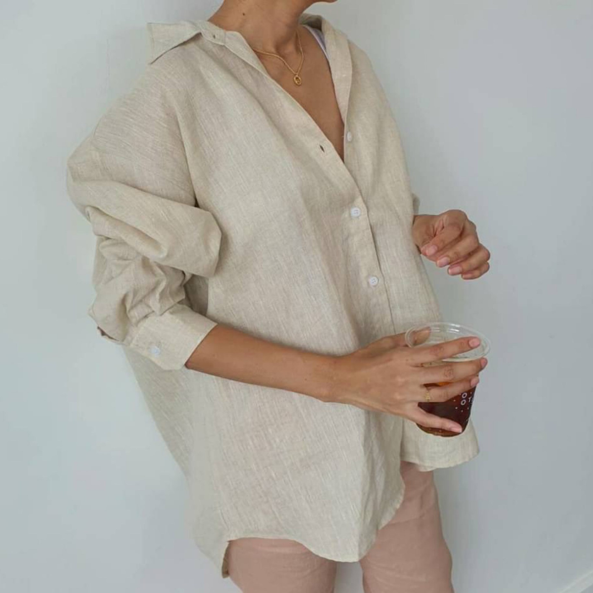 TL0001 Oversized Shirt, 100% Pure Linen Shirt, Long Sleeve Shirt with a Loose Fit. Can Be Worn in Many Styles, Comfortable Fabric.