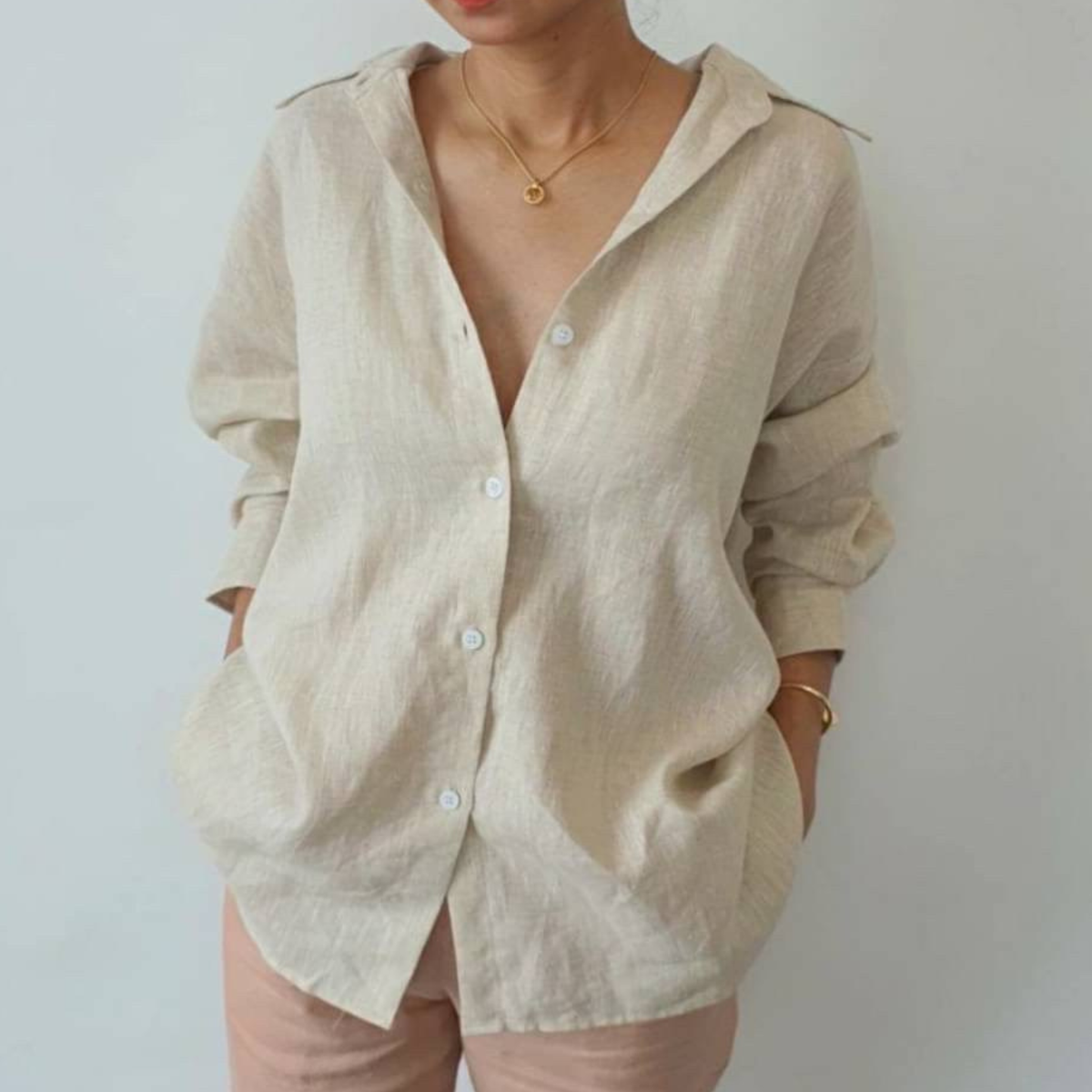TL0001 Oversized Shirt, 100% Pure Linen Shirt, Long Sleeve Shirt with a Loose Fit. Can Be Worn in Many Styles, Comfortable Fabric.