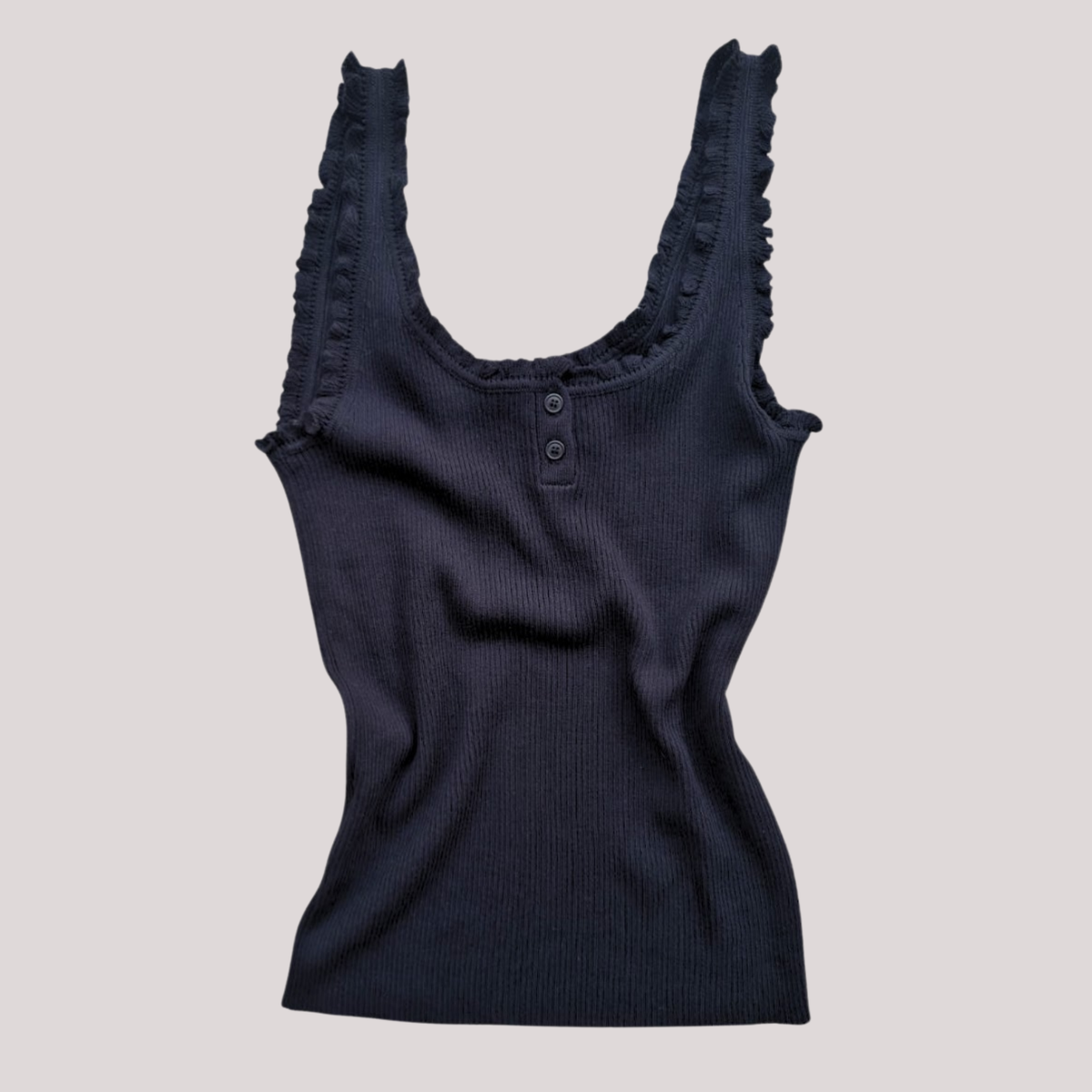 Petal Trim Tank, Premium Workmanship, Special Tailoring, Can Be Worn on Both Sides, Has 1 Size, Elegant and Feminine Design. Uses Ribbed Fabric for Flexibility and a Snug Fit. Comfortable to Wear All Day Long.
