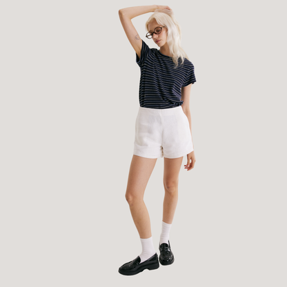 PS0006 Side Zipper Shorts, 100% Pure Linen, Built-In Hem, Side Pockets