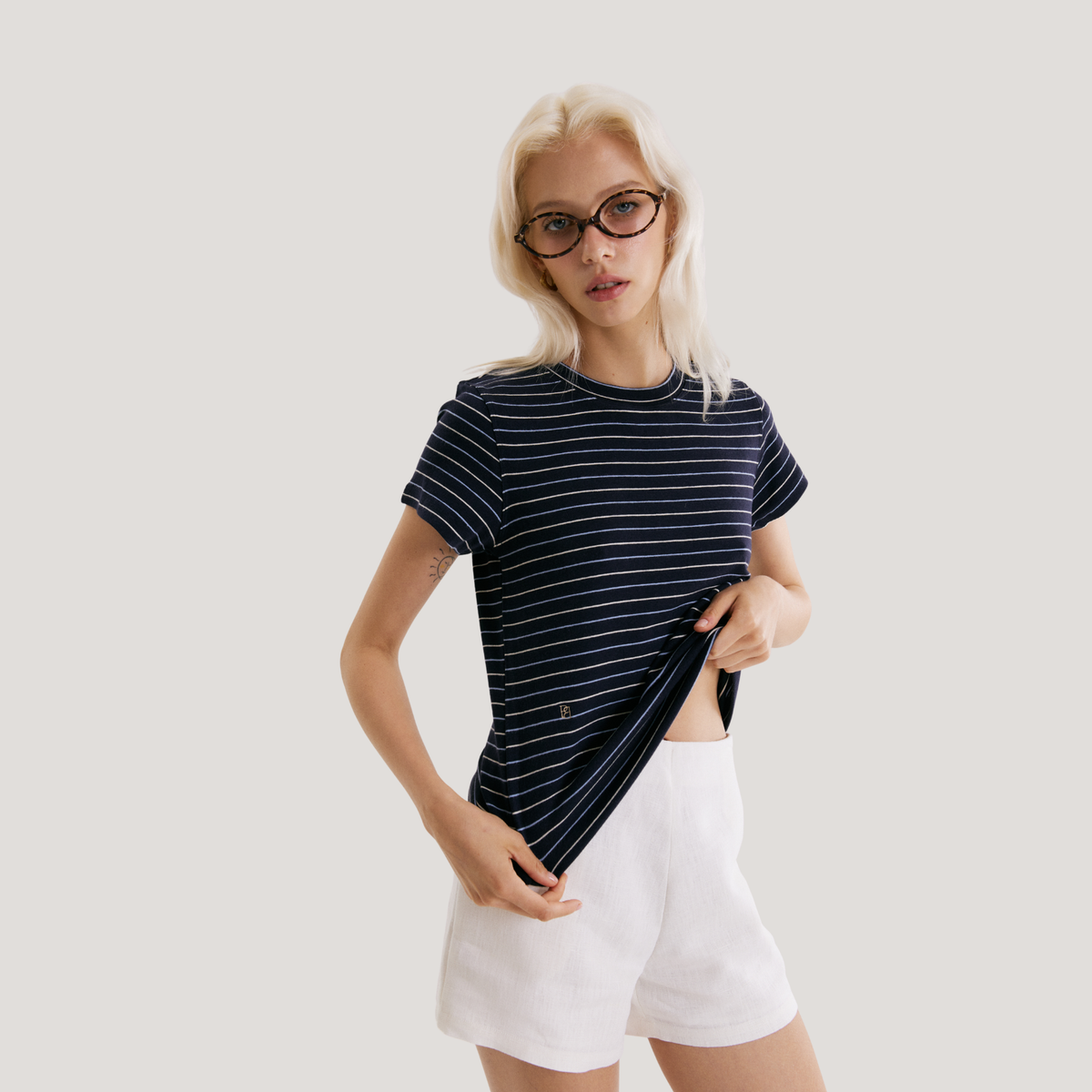 PS0006 Side Zipper Shorts, 100% Pure Linen, Built-In Hem, Side Pockets