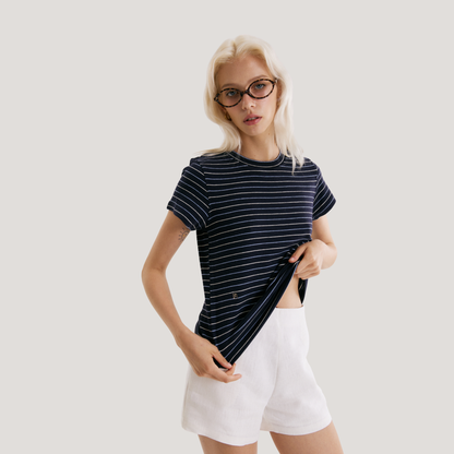 PS0006 Side Zipper Shorts, 100% Pure Linen, Built-In Hem, Side Pockets