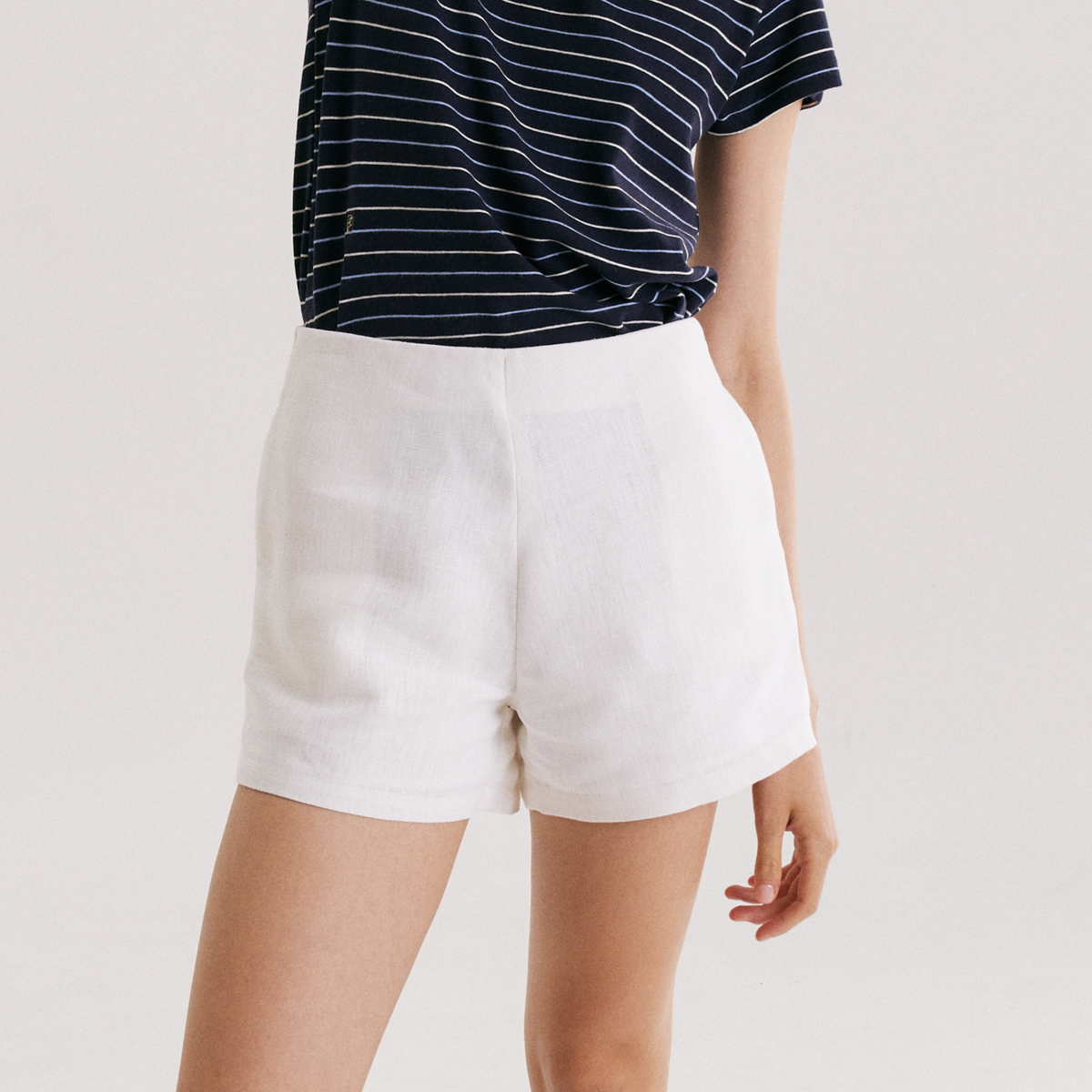 PS0006 Side Zipper Shorts, 100% Pure Linen, Built-In Hem, Side Pockets