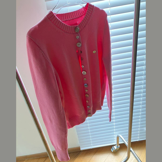 Annabeth Knit Cardigan, Long Sleeve Cardigan, Front Buttons Covered with Fabric. Adds Elegance, Closed Neck, Good Length, Soft Woven Fabric, Good Ventilation.