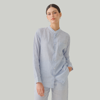 TL0004 Long-Sleeved Shirt with Chinese Collar, 100% Pure Linen, Mandarin Collar, Unisex.