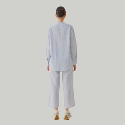 TL0004 Long-Sleeved Shirt with Chinese Collar, 100% Pure Linen, Mandarin Collar, Unisex.
