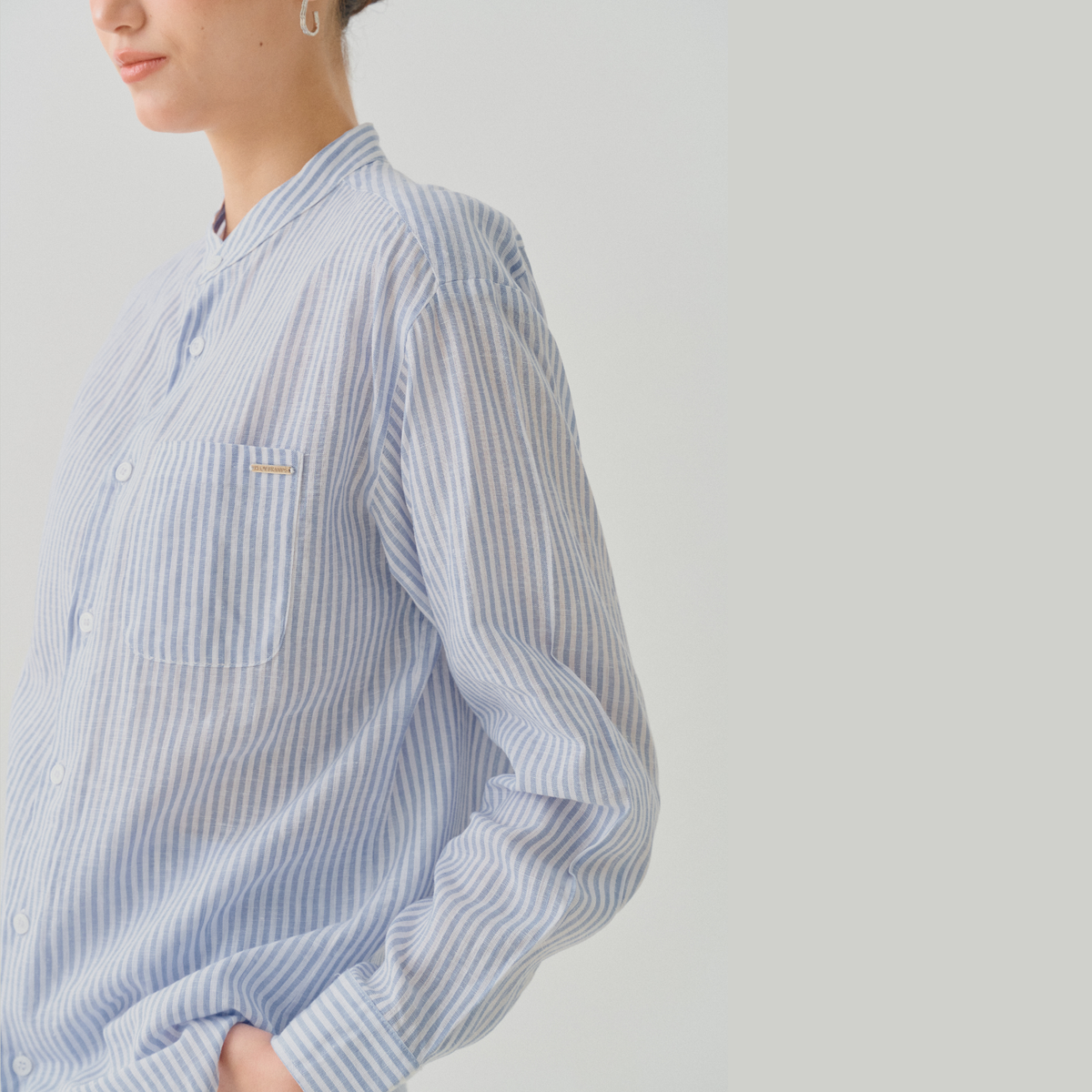 TL0004 Long-Sleeved Shirt with Chinese Collar, 100% Pure Linen, Mandarin Collar, Unisex.