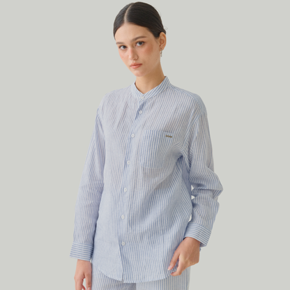 TL0004 Long-Sleeved Shirt with Chinese Collar, 100% Pure Linen, Mandarin Collar, Unisex.