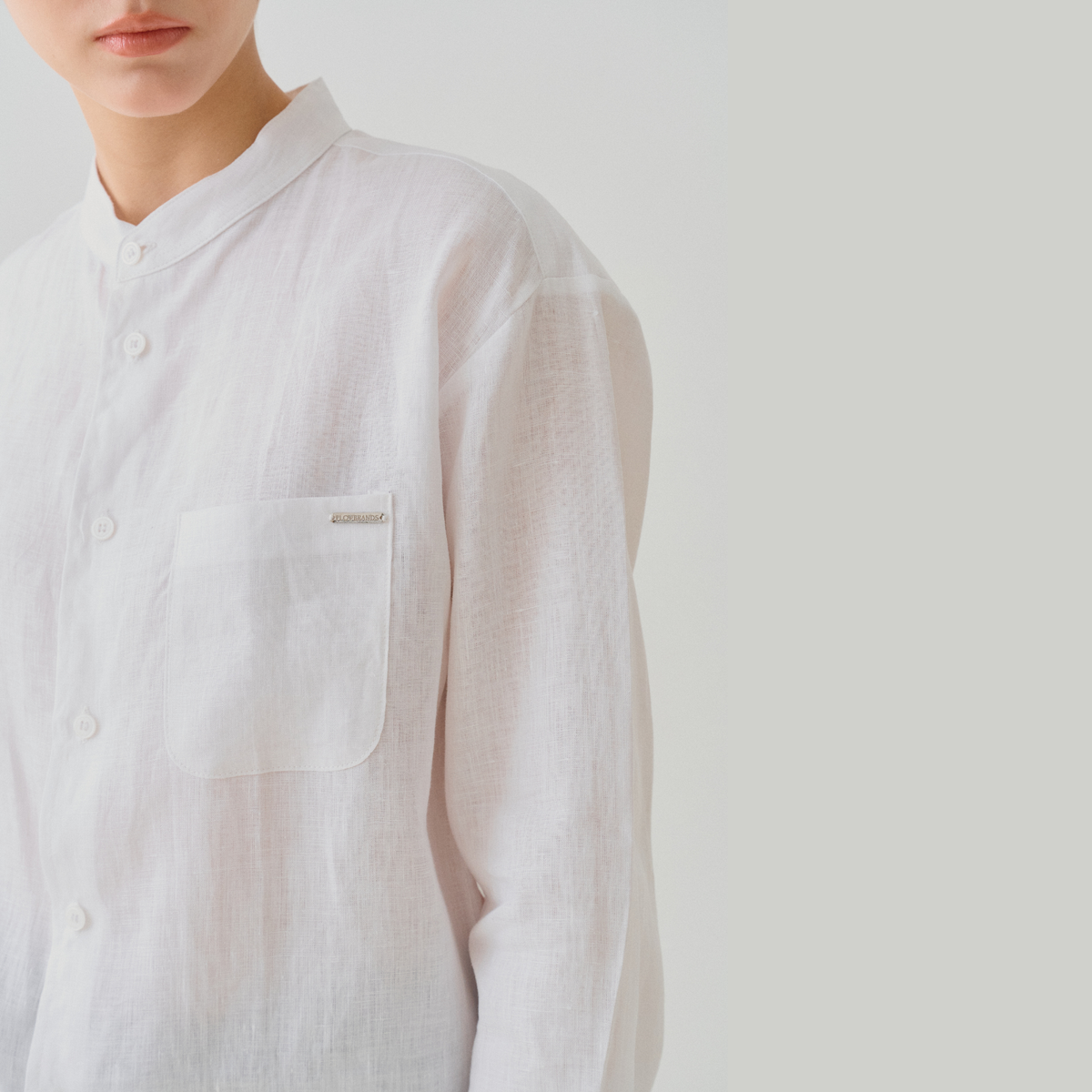 TL0004 Long-Sleeved Shirt with Chinese Collar, 100% Pure Linen, Mandarin Collar, Unisex.