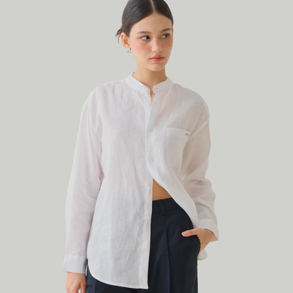 TL0004 Long-Sleeved Shirt with Chinese Collar, 100% Pure Linen, Mandarin Collar, Unisex.