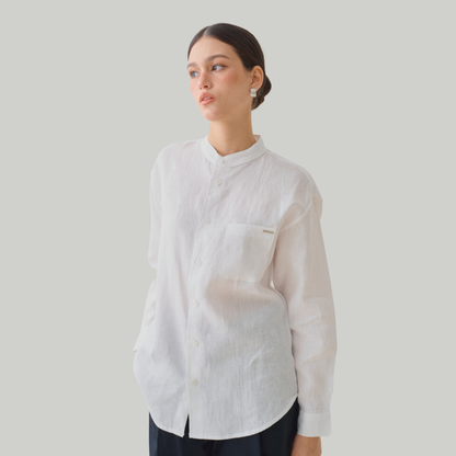 TL0004 Long-Sleeved Shirt with Chinese Collar, 100% Pure Linen, Mandarin Collar, Unisex.