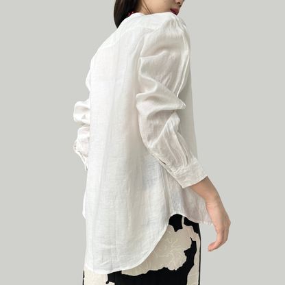 TL0004 Long-Sleeved Shirt with Chinese Collar, 100% Pure Linen, Mandarin Collar, Unisex.