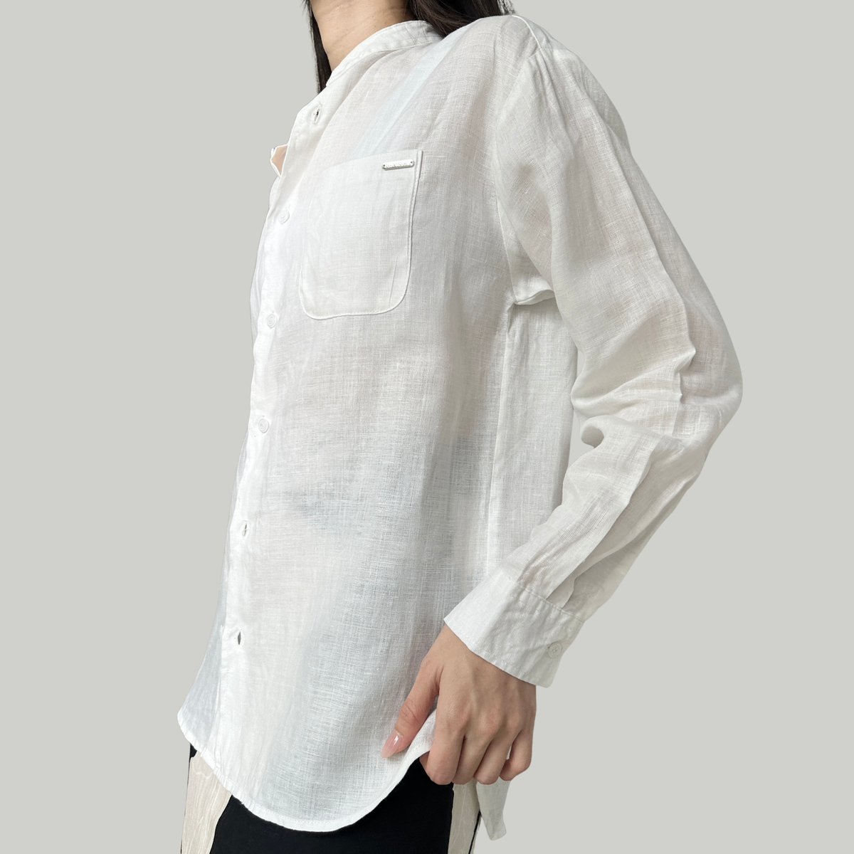 TL0004 Long-Sleeved Shirt with Chinese Collar, 100% Pure Linen, Mandarin Collar, Unisex.