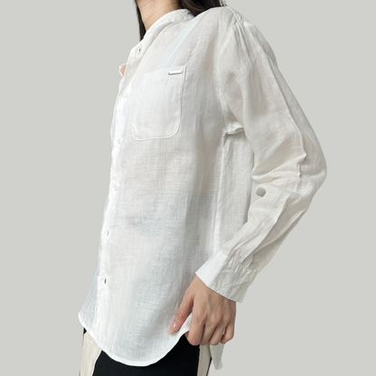 TL0004 Long-Sleeved Shirt with Chinese Collar, 100% Pure Linen, Mandarin Collar, Unisex.