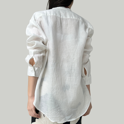 TL0004 Long-Sleeved Shirt with Chinese Collar, 100% Pure Linen, Mandarin Collar, Unisex.
